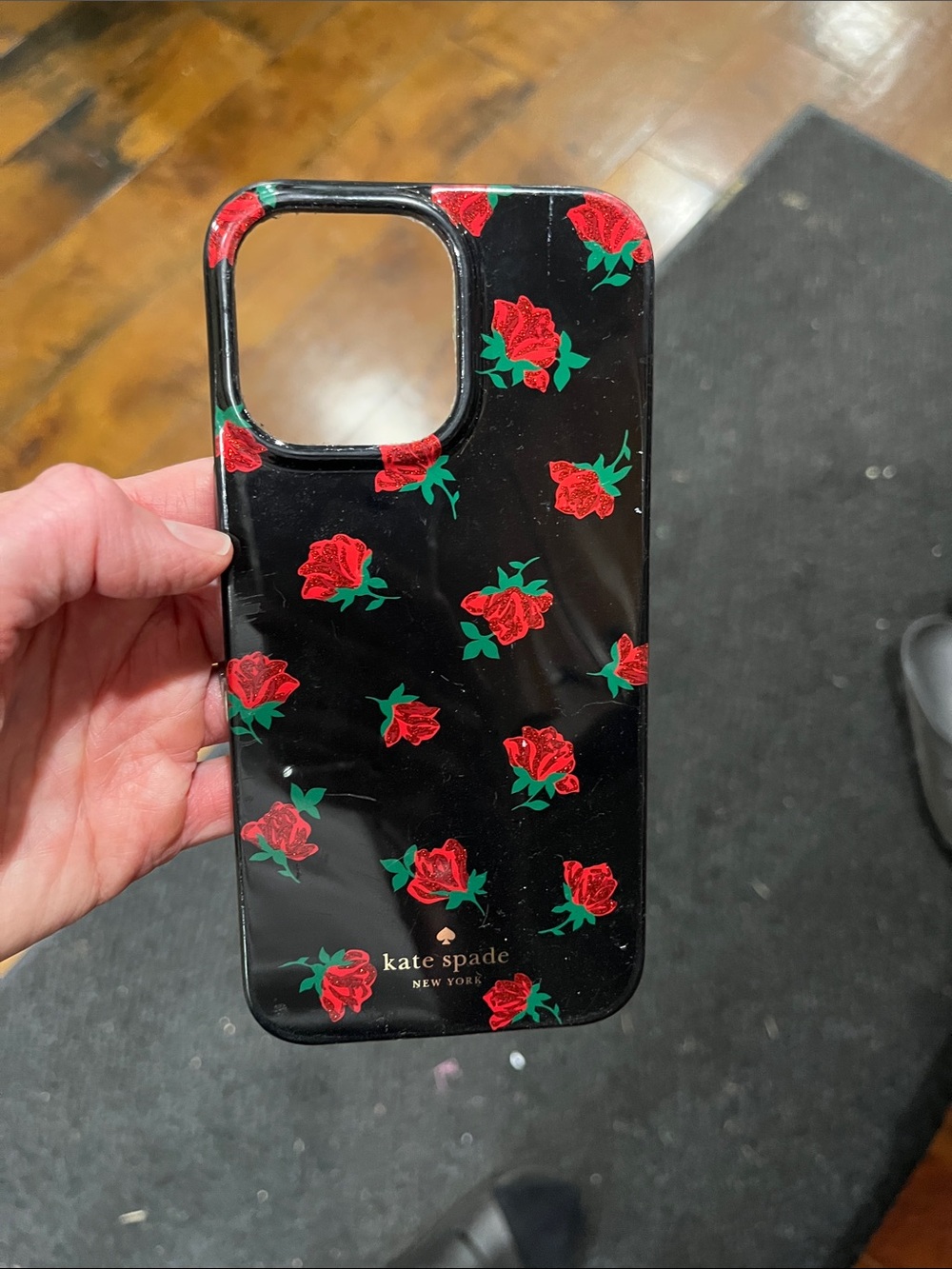 kate spade Black Phone Case Ditsy Rose Toss print iPhone 14 Pro